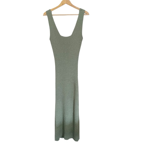 Anthropologie x Amadi Sage Green Ribbed Twist Back Midi Sweater Dress size L - Picture 2 of 10
